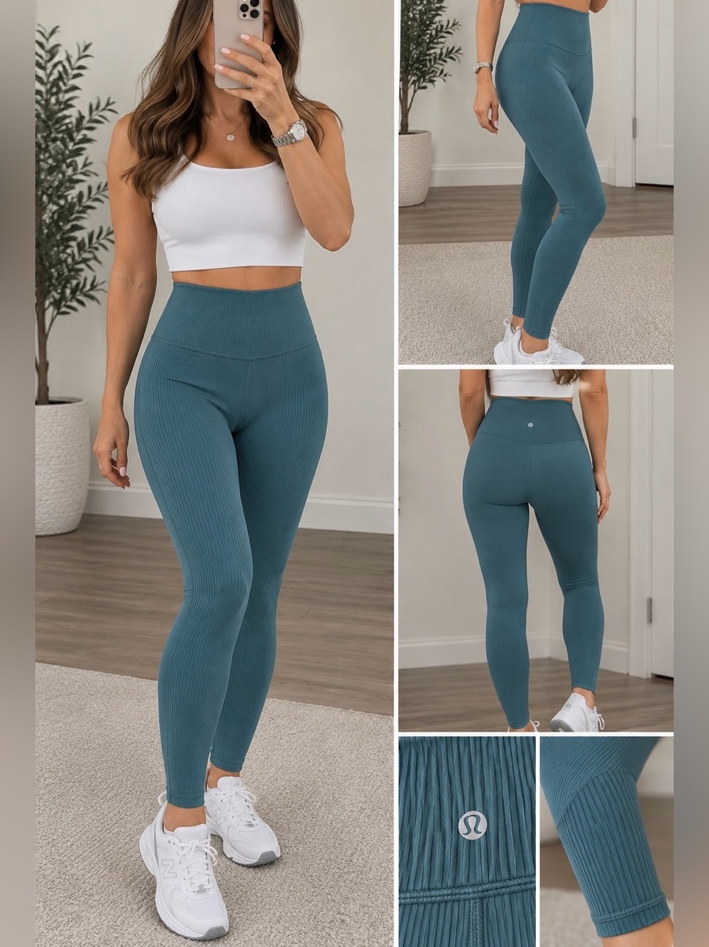 lululemon athletica Ribbed High-Waist Leggings — Teal Blue